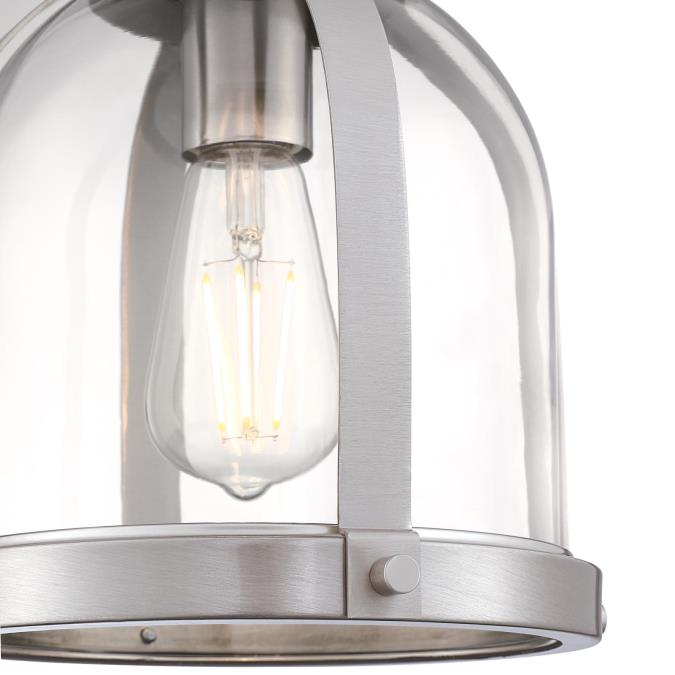 Cindy One-Light Indoor Mini Pendant: Brushed Nickel Finish with Clear Glass