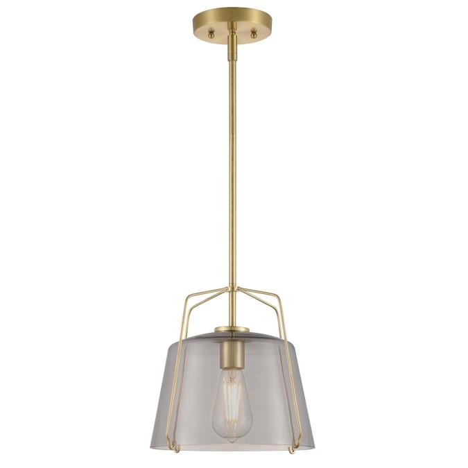 Hallein One-Light Indoor Pendant: Champagne Brass Finish with Smoke Grey Glass