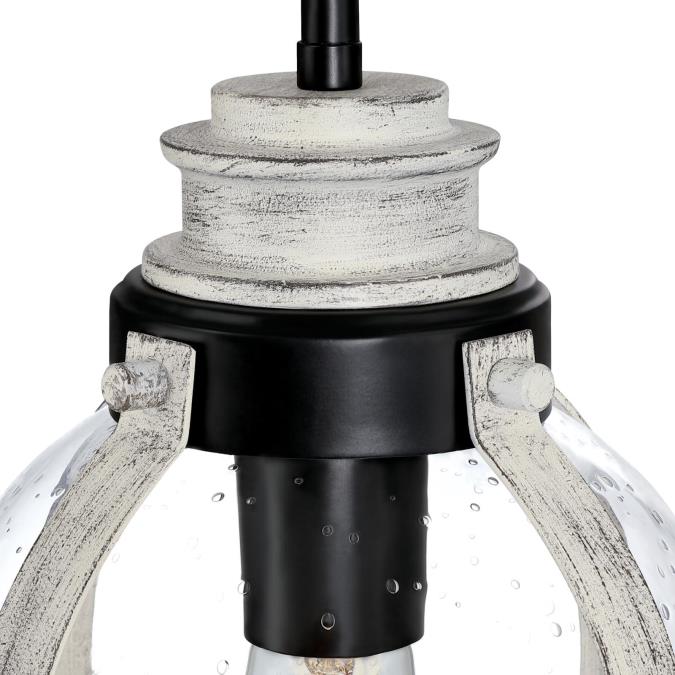 Cindy One-Light Indoor Mini Pendant: Matte Black Finish with Antique Ash Accents and Clear Seeded Glass