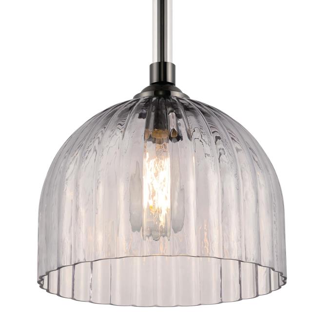 Camrose One-Light Indoor Pendant: Gun Metal Finish with Smoke Grey Ribbed Glass