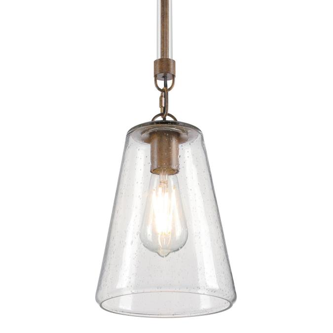 Biloxi One-Light Indoor Mini Pendant: Barnwood Finish with Clear Seeded Glass