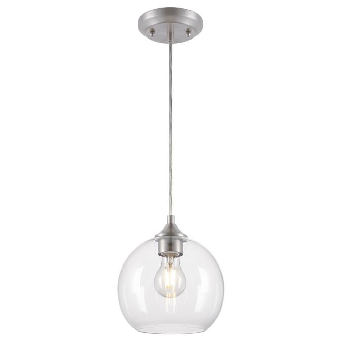 Tatze One-Light Indoor Mini Pendant: Brushed Nickel Finish with Clear Glass