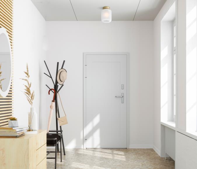 Judd 8-Inch, One-Light Semi-Flush Mount Ceiling Fixture: Champagne Brass Finish with Frosted Glass