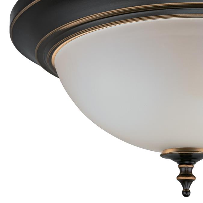 Harwell Two-Light Indoor Flush Mount Ceiling Fixture: Amber Bronze Finish with Frosted Glass