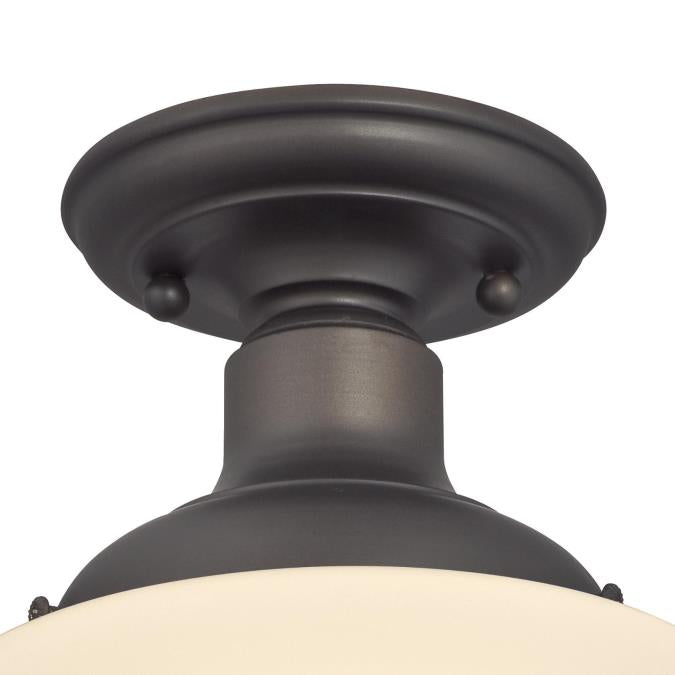 Scholar One-Light Indoor Semi-Flush Ceiling Fixture: Oil Rubbed Bronze Finish with White Opal Glass