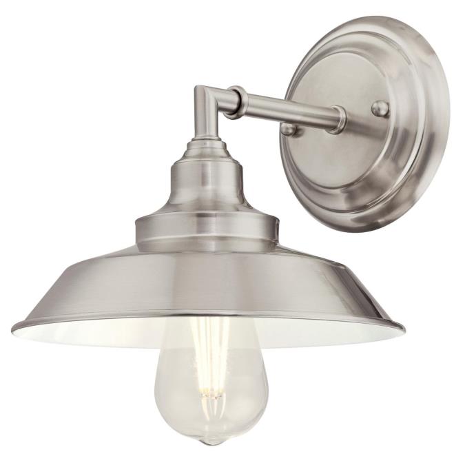Iron Hill One-Light Indoor Wall Fixture: Brushed Nickel Finish with Metal Shade
