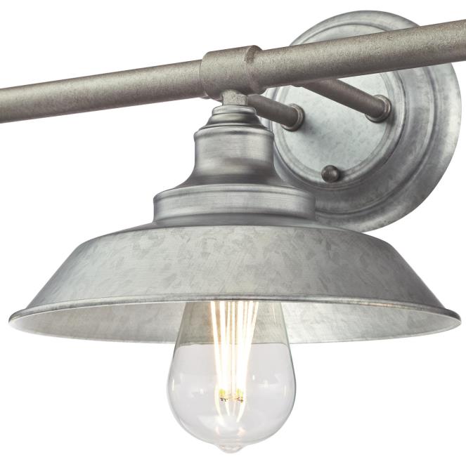 Iron Hill Three-Light Indoor Wall Fixture: Galvanized Steel Finish with Metal Shades