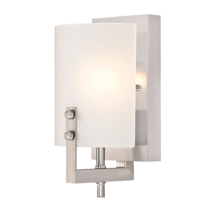 Enzo James One-Light Indoor Wall Fixture: Brushed Nickel Finish with Frosted Glass