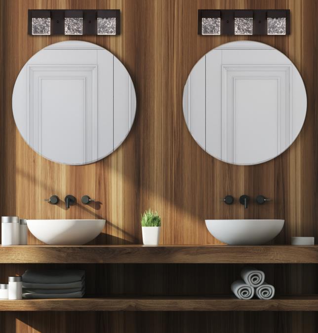 Cava II Three-Light, 21-Watt LED Indoor Wall Fixture: Matte Black Finish with Bubble Glass