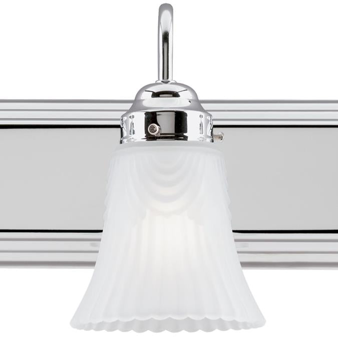 Three-Light Indoor Wall Fixture: Chrome Finish with Frosted Pleated Glass