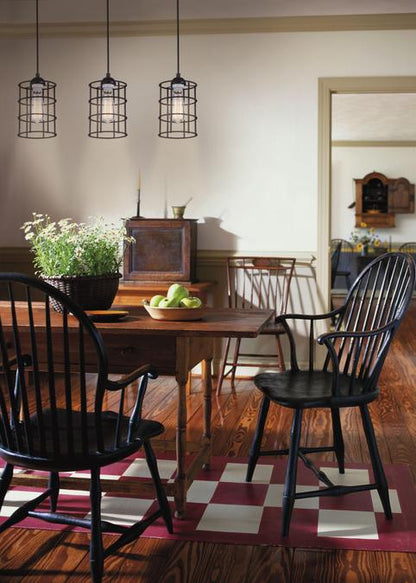 Indoor Mini Pendant: Oil Rubbed Bronze Finish with Cage Shade