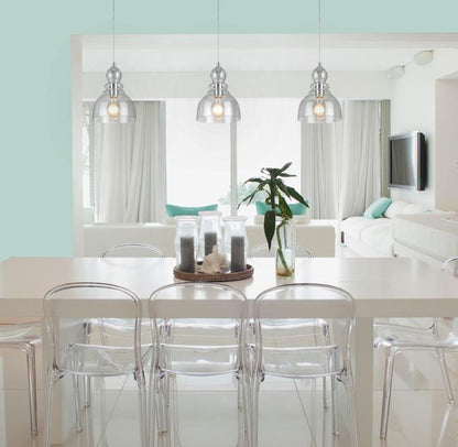 Fiona Indoor Mini Pendant: Brushed Nickel Finish with Clear Seeded Glass
