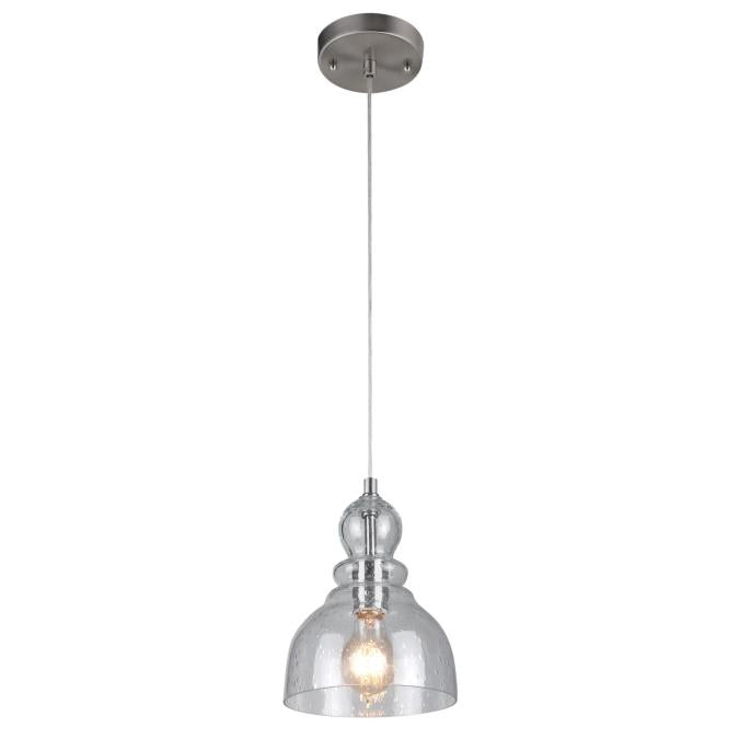 Fiona Indoor Mini Pendant: Brushed Nickel Finish with Clear Seeded Glass