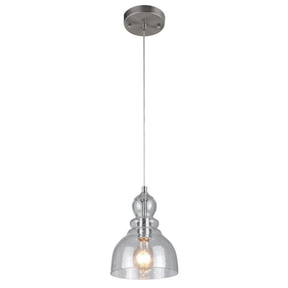Fiona Indoor Mini Pendant: Brushed Nickel Finish with Clear Seeded Glass