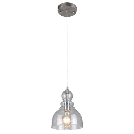 Fiona Indoor Mini Pendant: Brushed Nickel Finish with Clear Seeded Glass