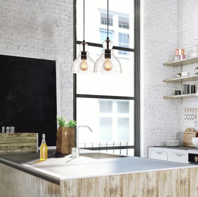 Fiona Indoor Mini Pendant: Oil Rubbed Bronze Finish with Clear Seeded Glass