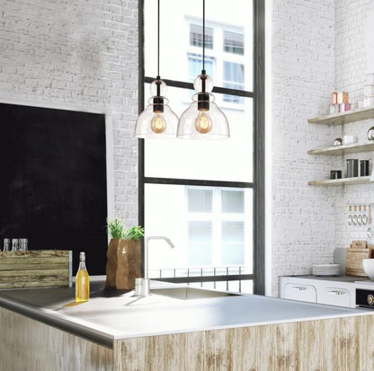 Fiona Indoor Mini Pendant: Oil Rubbed Bronze Finish with Clear Seeded Glass