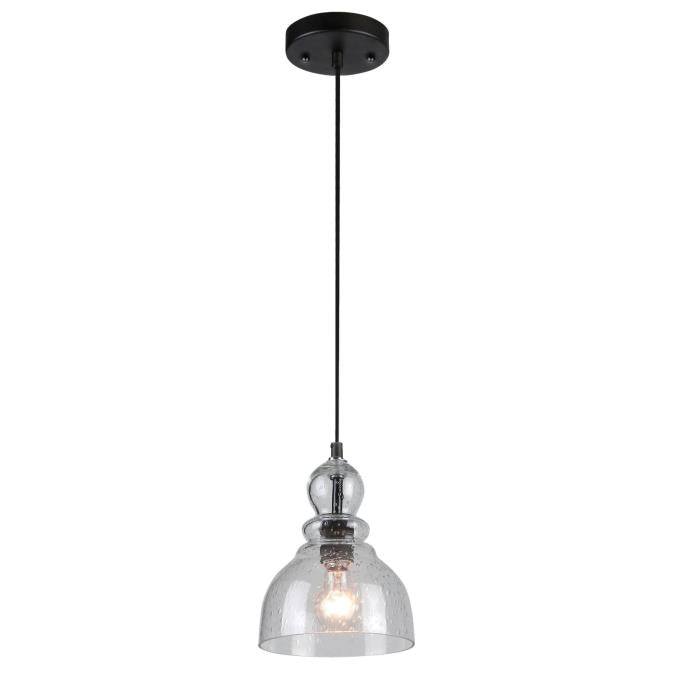 Fiona Indoor Mini Pendant: Oil Rubbed Bronze Finish with Clear Seeded Glass