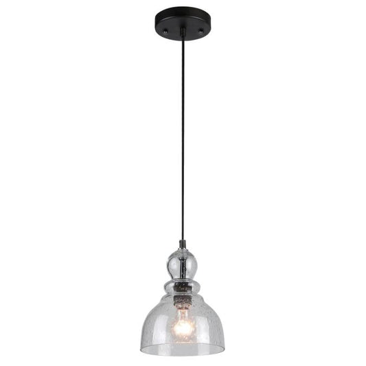 Fiona Indoor Mini Pendant: Oil Rubbed Bronze Finish with Clear Seeded Glass