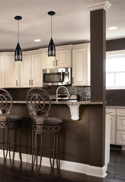 Percy Indoor Mini Pendant: Black Finish with Black Glass Shade