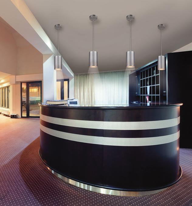 Phelps Indoor Mini Pendant: Brushed Nickel Finish with Perforated Metal Shade