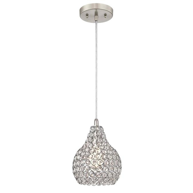 Indoor Mini Pendant: Brushed Nickel Finish with Crystal Jewel Shade