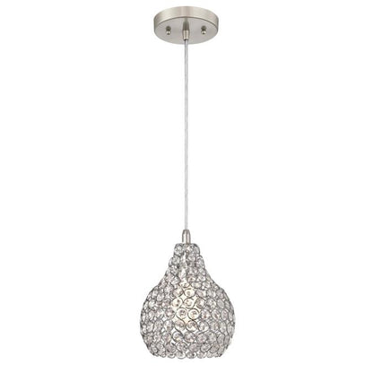 Indoor Mini Pendant: Brushed Nickel Finish with Crystal Jewel Shade