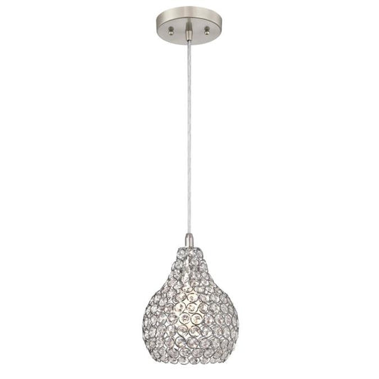Indoor Mini Pendant: Brushed Nickel Finish with Crystal Jewel Shade