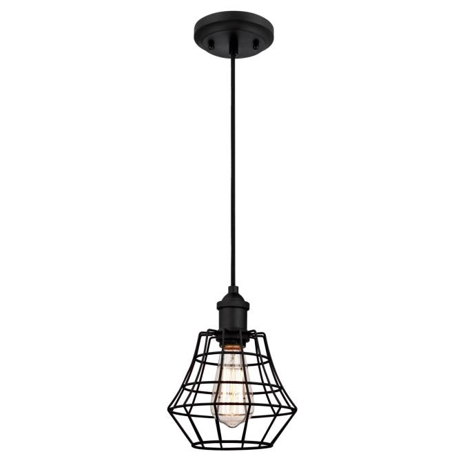 Nathaniel Indoor Mini Pendant: Matte Black Finish with Angled Bell Cage Shade