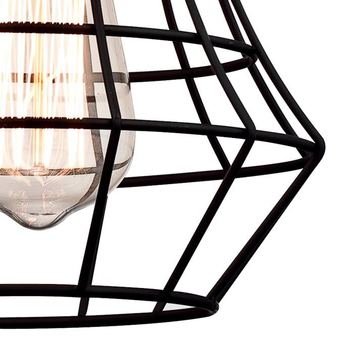 Nathaniel Indoor Mini Pendant: Matte Black Finish with Angled Bell Cage Shade