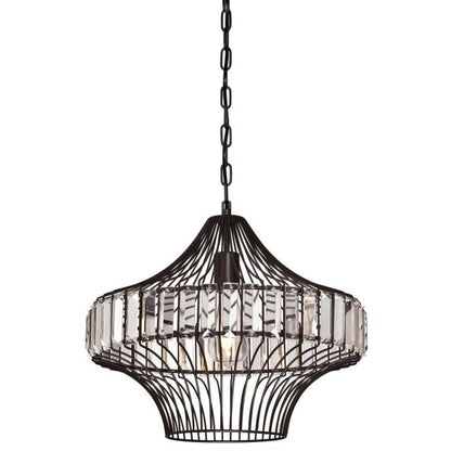 One-Light Indoor Pendant: Matte Black Finish with Crystal Prism Cage Shade