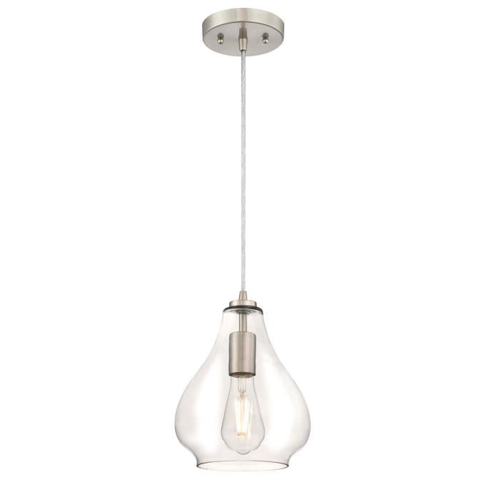 Indoor Mini Pendant: Brushed Nickel Finish with Clear Glass