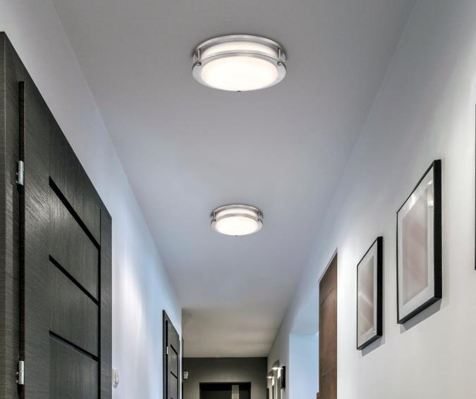 Lauderdale 11 Inch, 19 Watt LED Indoor Flush Mount Ceiling Fixture: Brushed Nickel Finish with White Frosted Shade