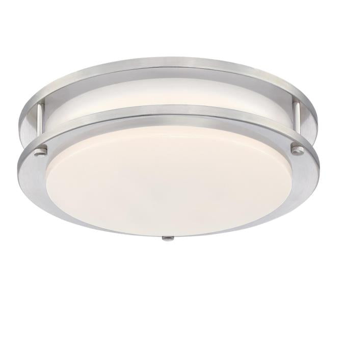 Lauderdale 11 Inch, 19 Watt LED Indoor Flush Mount Ceiling Fixture: Brushed Nickel Finish with White Frosted Shade