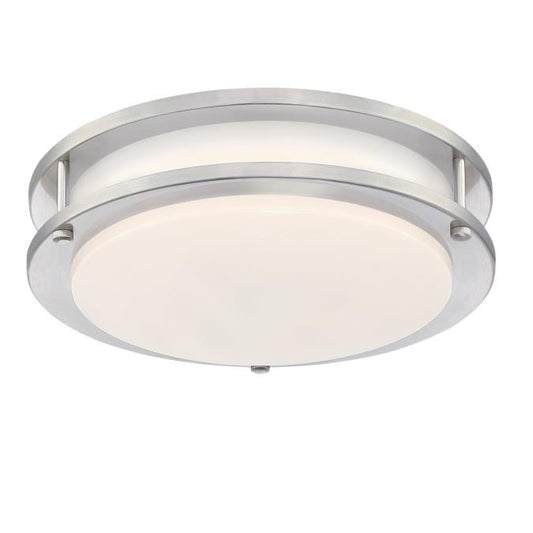 Lauderdale 11 Inch, 19 Watt LED Indoor Flush Mount Ceiling Fixture: Brushed Nickel Finish with White Frosted Shade