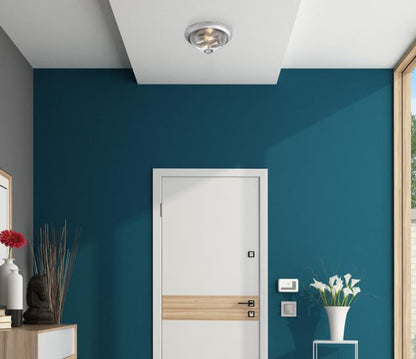 Basset 13-Inch, Two-Light Flush Mount Ceiling Fixture: Brushed Nickel Finish with Clear Seeded Glass