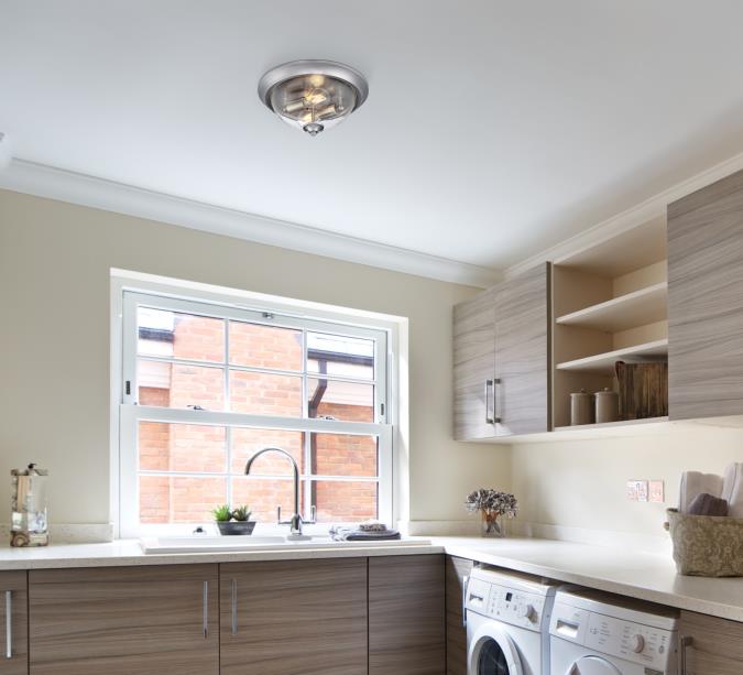 Basset 13-Inch, Two-Light Flush Mount Ceiling Fixture: Brushed Nickel Finish with Clear Seeded Glass