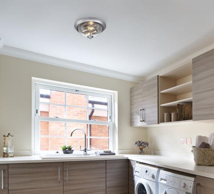 Basset 13-Inch, Two-Light Flush Mount Ceiling Fixture: Brushed Nickel Finish with Clear Seeded Glass