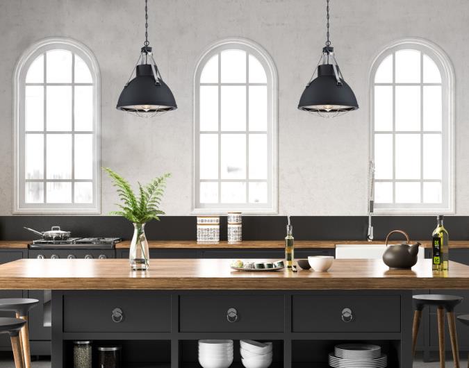 Bartley One-Light Indoor Pendant: Matte Black Finish with Dark Pewter Accents and Cage Shade