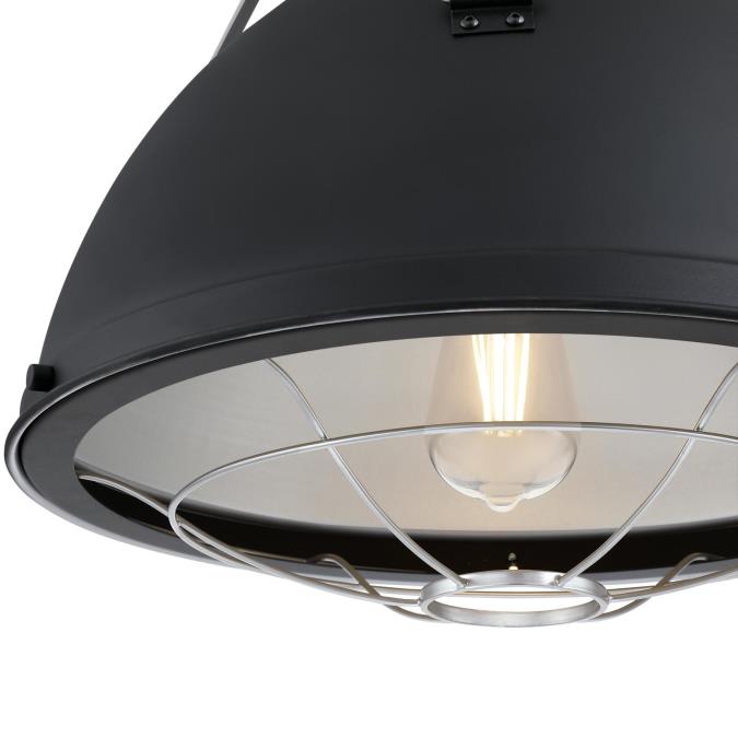 Bartley One-Light Indoor Pendant: Matte Black Finish with Dark Pewter Accents and Cage Shade