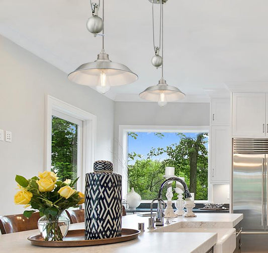 Iron Hill Indoor Pulley Pendant: Brushed Nickel Finish