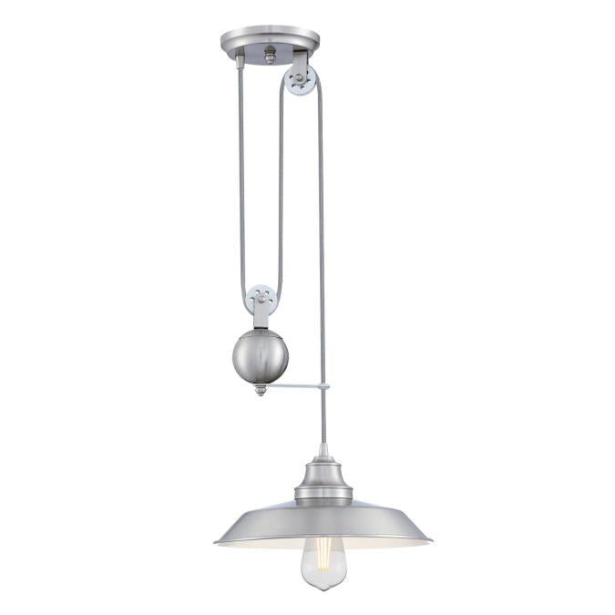 Iron Hill Indoor Pulley Pendant: Brushed Nickel Finish