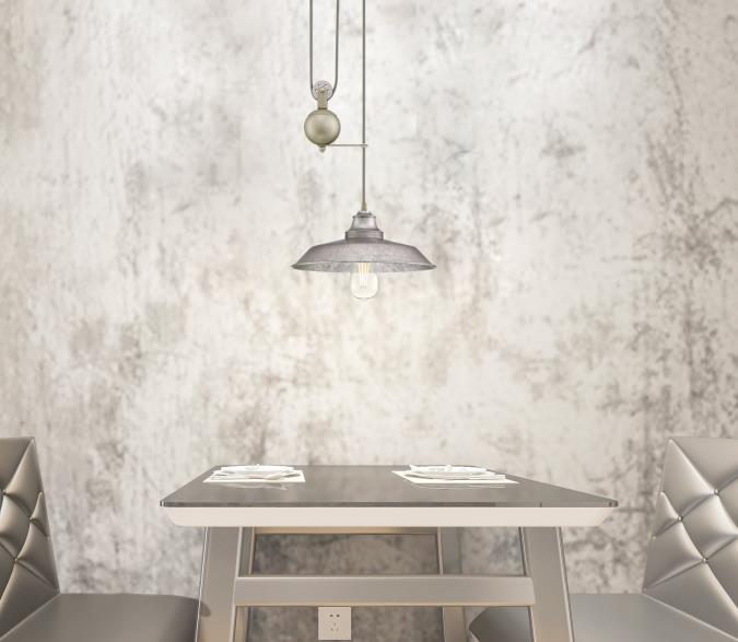 Iron Hill Indoor Pulley Pendant: Galvanized Steel Finish