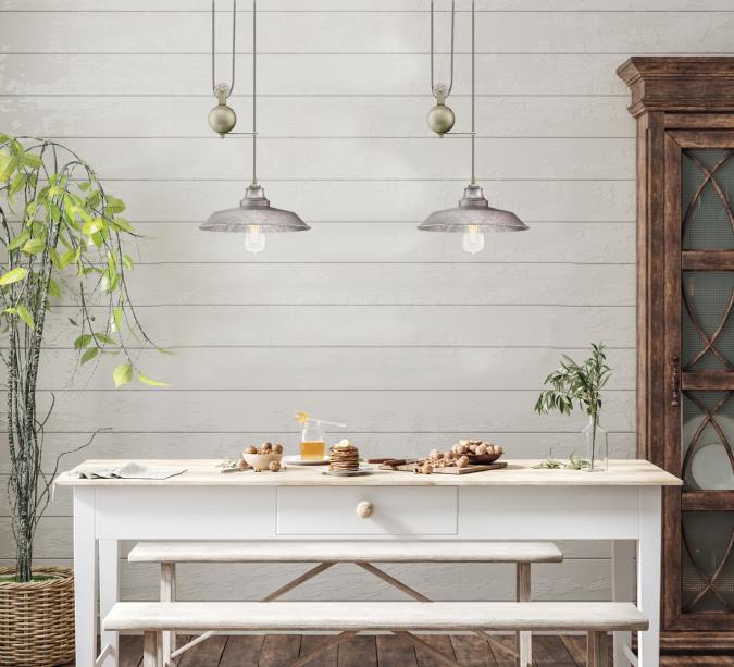 Iron Hill Indoor Pulley Pendant: Galvanized Steel Finish