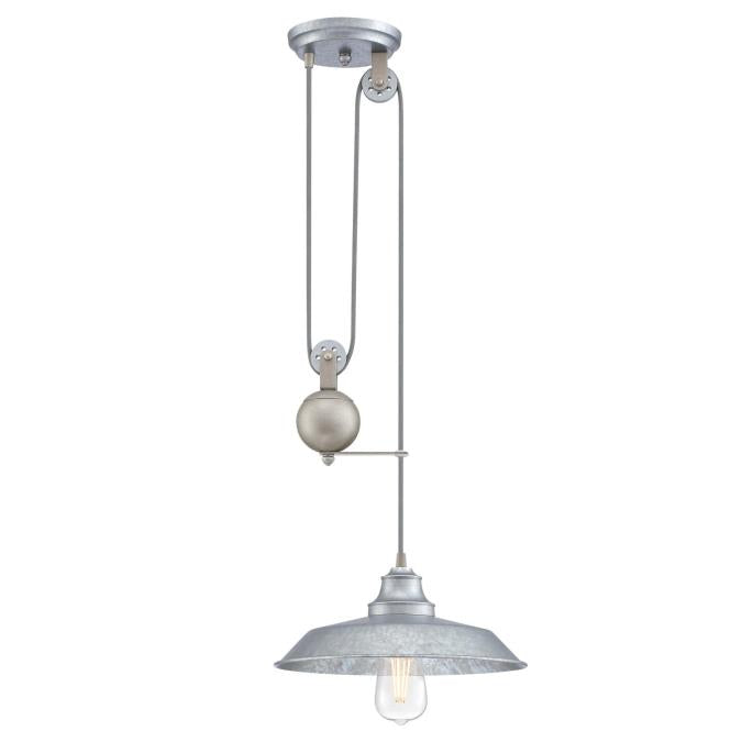 Iron Hill Indoor Pulley Pendant: Galvanized Steel Finish