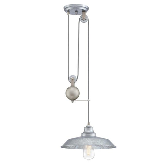 Iron Hill Indoor Pulley Pendant: Galvanized Steel Finish