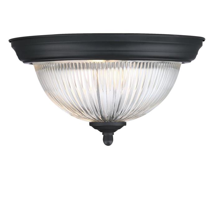 11-Inch, One-Light Flush Mount Ceiling Fixture: Matte Black Finish with Crystal Ribbed Glass
