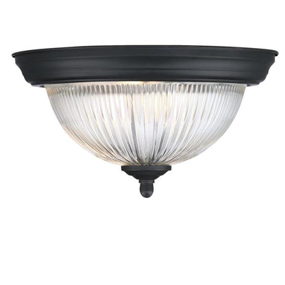 11-Inch, One-Light Flush Mount Ceiling Fixture: Matte Black Finish with Crystal Ribbed Glass