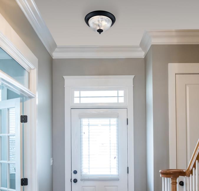 11-Inch, One-Light Flush Mount Ceiling Fixture: Matte Black Finish with Crystal Ribbed Glass