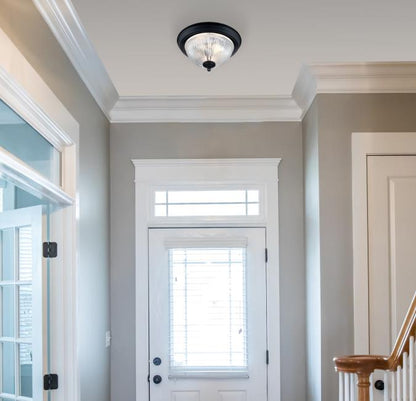 11-Inch, One-Light Flush Mount Ceiling Fixture: Matte Black Finish with Crystal Ribbed Glass